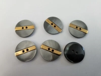 VINTAGE BUTTONS SET OF 6 GREY PEARL GOLD METAL TUZ3526 LAST! - Image 1 of 2