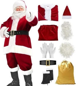 Men's Deluxe Santa Suit 10PC Christmas Adult Santa Claus Costume (Sizes 4XL) - Picture 1 of 5