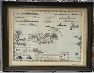 Vintage Mid-Century Laurie Whittle Repro. Nautical Captain Map of Virgin Islands — 第 1/4 张图片