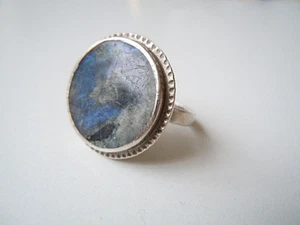 Geprüfter Silber Ring mit runder Labradorit Edelstein Scheibe 6,9 g/RG 54 - Bild 1 von 5