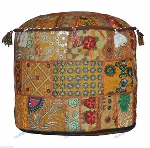 Ottoman Pouf Cover Indian Comfortable Floor Cotton Foot Stool Handmade Floral - Picture 1 of 6