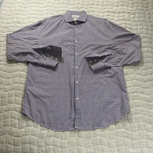 Camisa Brunello Cucinelli Para Hombre 3XL Azul Marrón Cuadros Manga Larga Calce Básico Italia - Imagen 1 de 9