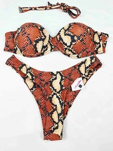 Bikini sexy leopardato taglio a V costume donna push up marrone brasiliana - Imagen 1 de 9