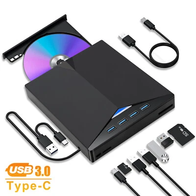 Slim External CD DVD RW Drive USB 3.0 Writer Burner Player Black For Laptop PCs - Image 1 of 4