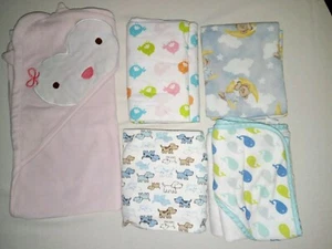 Baby Blankets Lot of 5 Bundle Receiving Swaddle + Hooded Towel Gentle Use - Picture 1 of 4