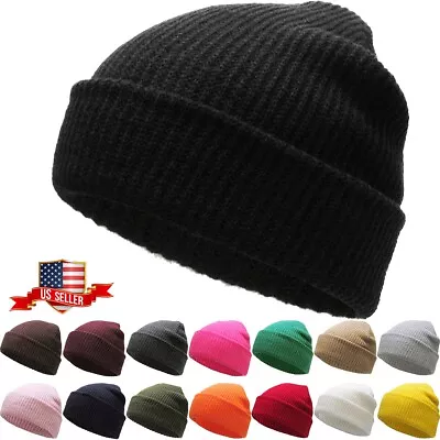 KBETHOS Soft Ribbed Beanie Knit Ski Cap Skull Hat Warm Solid Color Winter Cuff Blank