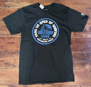 Camiseta VANS Hombre Pequeña Negra Algodón 2022 US OPEN SURF HUNTINGTON BEACH Nueva - Imagen 1 de 2
