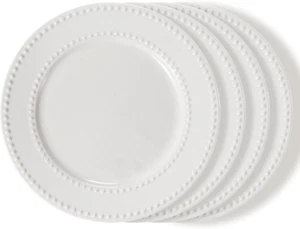 Geprägte Salatteller 4er Set, 8 Zoll Weiß Keramik Dessert Vorspeise Teller, S - Bild 1 von 12