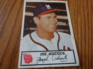 1953 JOE ADCOCK JOHNSTON COOKIE MILWAUKEE BRAVES CARD