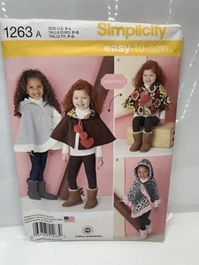 Simplicity 1263 Girls Childs Poncho Reversible Cape Sewing Pattern 3-8 *Uncut* - Picture 1 of 3