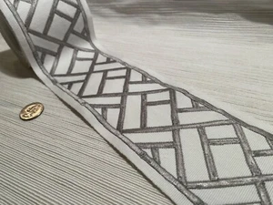 1.4YD BRUNSCHWIG & FILS T8019103 Torana Tape Grey Embroidered Passementerie Trim - Picture 1 of 16