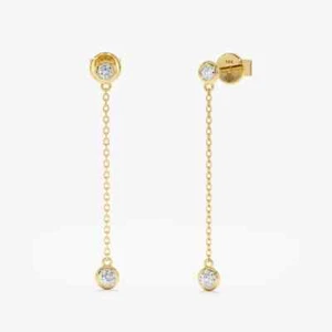 0.40 CT Round Lab Grown Diamond Elegant Dainty Bezel Earrings Solid 925 Silver - Picture 1 of 7