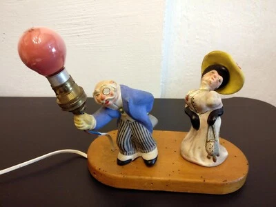 Lampe ancienne en terre cuite – Scène humoristique – Années 30 – Pièce rare - Photo 1/4