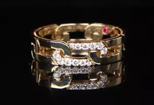 $2,530 Roberto Coin Navarra 18K Yellow Gold Pave Diamond Slim Ring Band Sz 6.5 - Picture 1 of 15