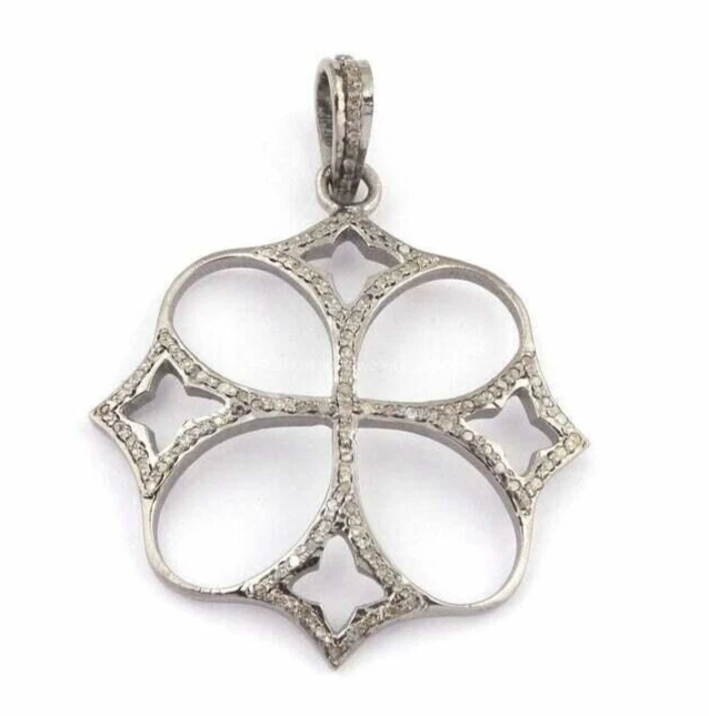 Pingente floral de diamante corte rosa, prata esterlina 925 feito à mão pingente minimalista - Imagem 1 de 4