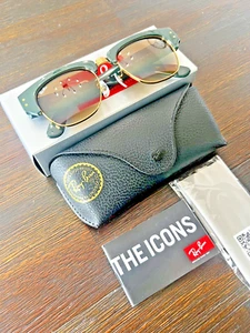 RB0316S Mega Clubmaster Green on Gold Frame Light Brown Lens 53MM - Picture 1 of 8