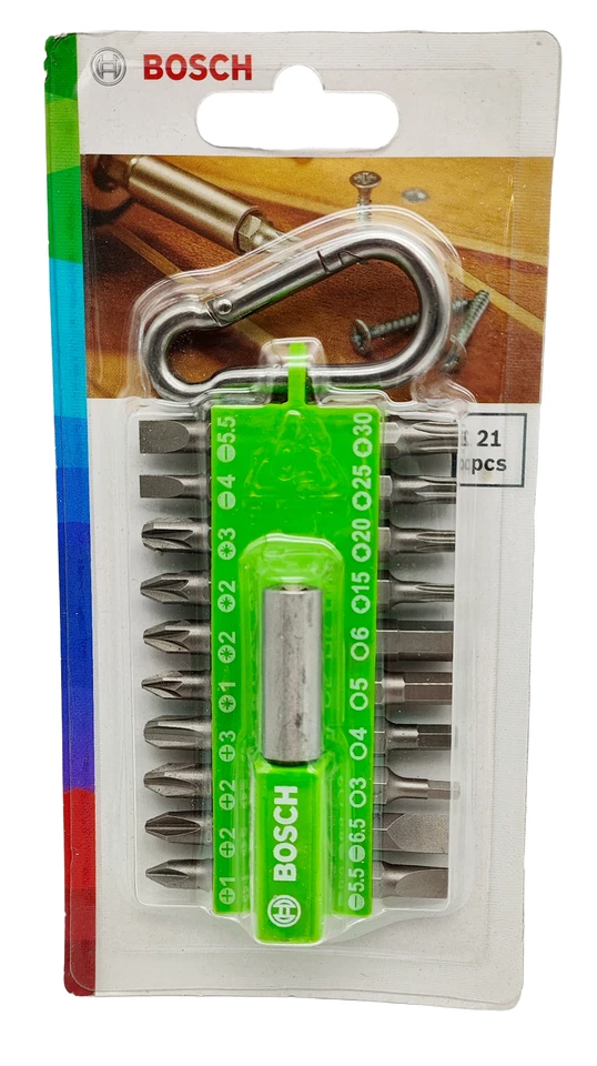 Bosch 21-tlg Schrauberbit-Set Sortiment Snap-hook hellgrün mit Karabiner - Bild 1 von 3
