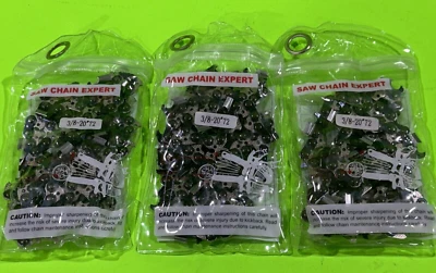 LAWNMOWERPARTSWORLD 3 Pack 20" Full Chisel Chainsaw Chain for Husqvarna 455 Rancher - 3/8" .050" 72