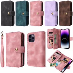 For Samsung S9 S10 S20 S21 S22 S23 Luxury Leather Zipper Wallet Card Case Cover - Picture 1 of 41