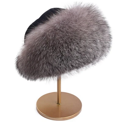 Sombreros de piel de zorro real para mujer boina gruesa cálida princesa mongola gorra de protección para los oídos Foto 1 de 4