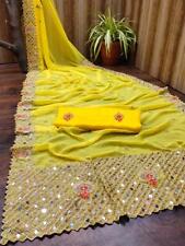 Wedding Georgette Embroidery Saree Indian Pakistani Festival Party Sari Ethnic