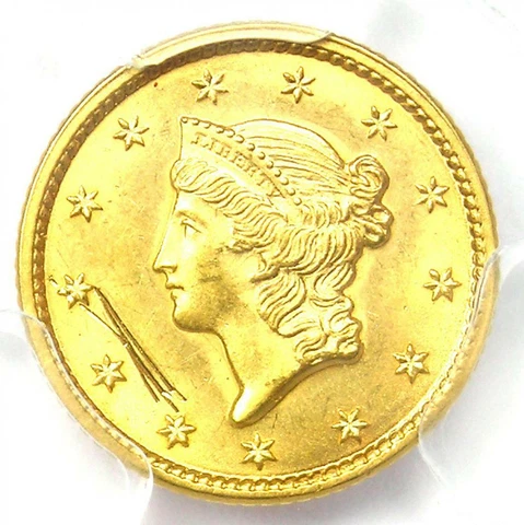 1849 Liberty Gold Dollar G$1 (Open Wreath) - PCGS Uncirculated Details (UNC MS) Cover
