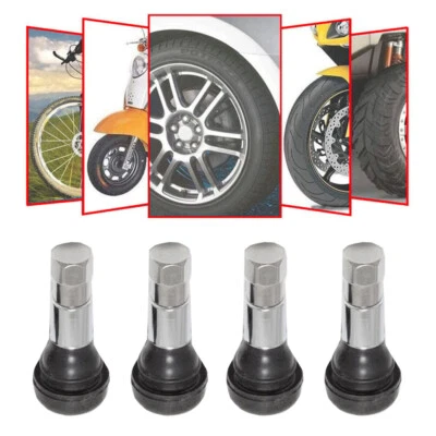 Tapas de goma cromadas cortas universales 4 piezas TR413C vástagos de válvula de neumático de rueda Foto 1 de 4