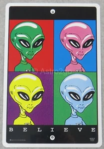 BELIEVE-Crosswalks Metal 10 X 15 UFO Warhol Pop Aliens Roswell E.T. Area 51 Sign - Picture 1 of 1