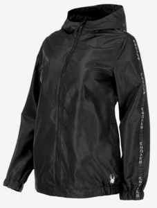 NWT Spyder Hooded Full Zipper Lined Women’s Black Waterproof Wind Jacket L - Picture 1 of 4