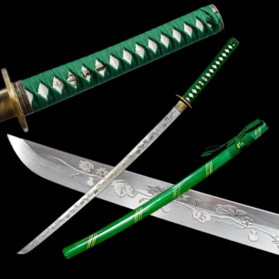 Espada Katana Samurai Japonesa Verde Hoja de Acero Manganeso Full Tang Batalla Foto 1 de 4