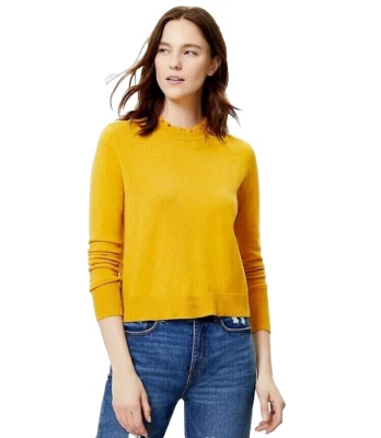 NEW Loft M Women's Sweater Yellow Gold Ruffle Neck Crew Pullover Wool Blend - Image 1 of 4