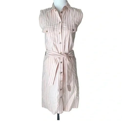 Abito senza maniche Burberry London rosa e bianco a righe abbottonate taglia 4