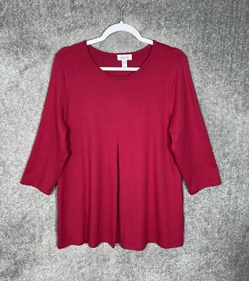 Denim & Co D&Co Heavenly Jersey Top Women Size M Red Stretch Tunic 3/4 Sleeve - Image 1 of 4