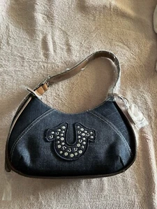 BORSA HOBO VERA RELIGIONE DENIM SCURO borchiata nuova con etichetta - Foto 1 di 14