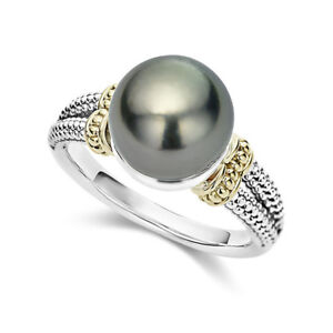 Elegant Women Wedding Ring 925 Silver Filled Jewelry Round Black Pearl Sz 6-10