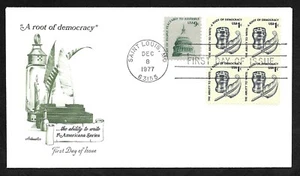 #1581 1c Inkwell & Quill - "A Root of Democracy" - Artmaster FDCB4 + #1590 - Picture 1 of 2