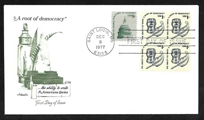 #1581 1c Inkwell & Quill - "A Root of Democracy" - Artmaster FDCB4 + #1590 - Image 1 of 2