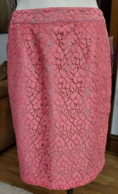 Apt 9 Coral Lace Overlay Beige Lined Pencil Skirt Size 10 NWT  - Image 1 of 4