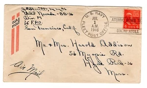 US 1946 USS Nevada Atomic Bomb Target Ship Bikini Atoll Cover With Letter - Picture 1 of 3