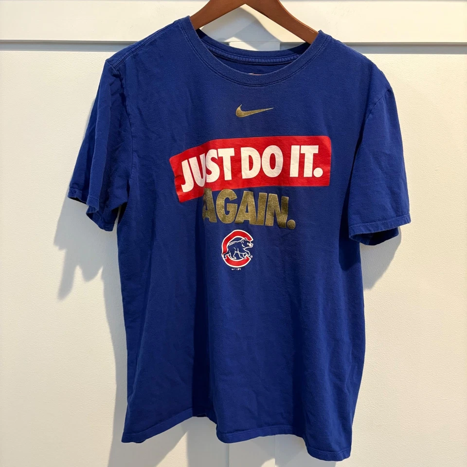 Camiseta Nike Para Hombres Chicago Cubs Just Do It Again Azul Talla Grande Corte Atlético MLB Foto 1 de 4