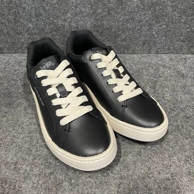 Zapatilla deportiva de caña baja de cuero con clip COACH para mujer talla US 5 B negra/carbón Foto 1 de 4