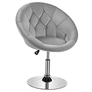 Living Room Vanity Chair Swivel Makeup Chair Round Tufted Velvet Light Gray - Picture 1 of 7
