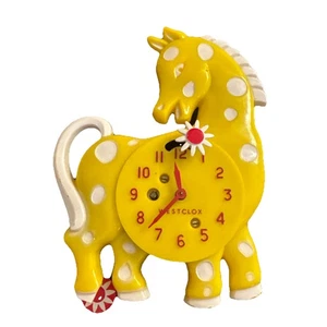 Vintage WESTCLOX Yellow HORSE PENDULETTE pendulum WALL CLOCK Missing Key - Picture 1 of 7