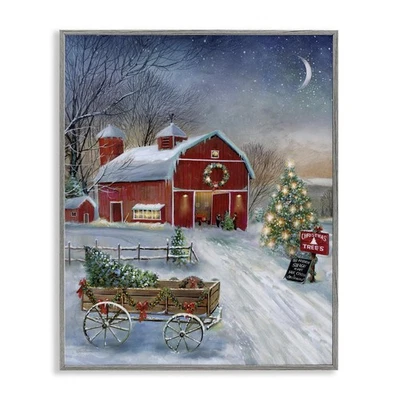 Arte de pared en giclee enmarcado Holiday Wagon & Barn, diseño de Ruane Manning Foto 1 de 4