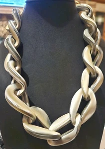 J Crew Gray White Tan Marbleized Chain Link Acrylic 20" Necklace - Picture 1 of 3
