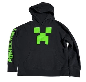 Gap Kids Minecraft Black Hoodie Size Medium 8 Cotton Blend Logo Arm Cozy Warm - Picture 1 of 5