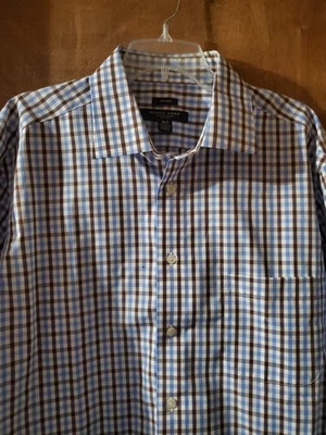 Pronto Uomo Long Sleeve Button Down Dress Shirt Blue Brown White Check Men's XLT - Image 1 of 4