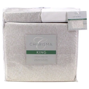 Charisma King Sheet Set 6 Piece Microfiber Tweed Linen 4 pillowcases Soft New - Picture 1 of 8