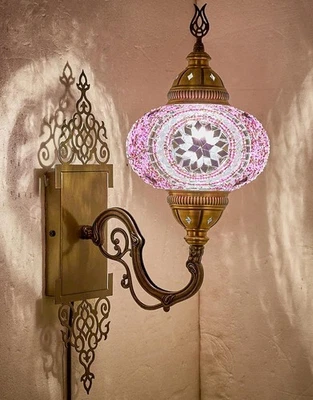 DEMMEX Turco Marroquí Estilo Tiffany Mosaico Aplique de Pared Lámpara Luz, Lila  Foto 1 de 2