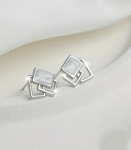 ⭐Elegante Damen Ohrstecker 925 Sterling Silber Ohrschmuck Quadratstecker✅ - Bild 1 von 2